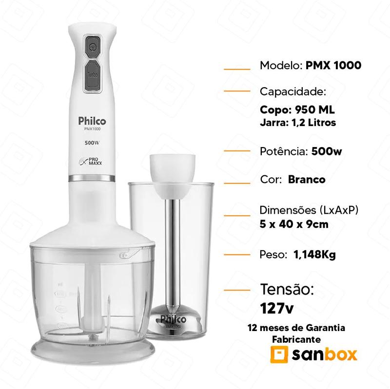 Mixer Philco PMX1000 4 Lâminas Pro Maxx 2 em 1 1,2 Litros-500W